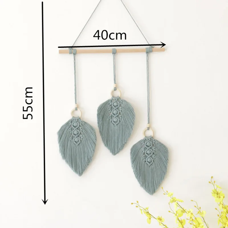 

3 Leafs Macrame Wall Hanging Tapestry Nordic Bohemian Tassel Tapestries Cotton Rope Woven For Home Living Room Wall Decoration