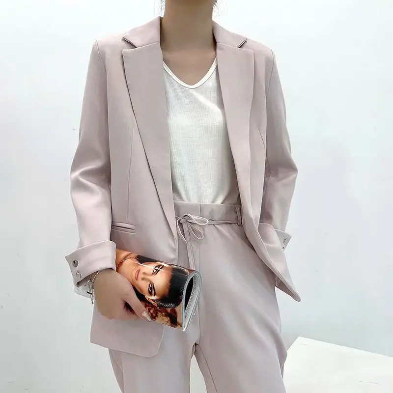 

TMODA395 Za 2021 Women Fashion Office Wear Solid Green Blazers Coat Vintage Long Sleeve Pockets Female Outerwear Chic Tops