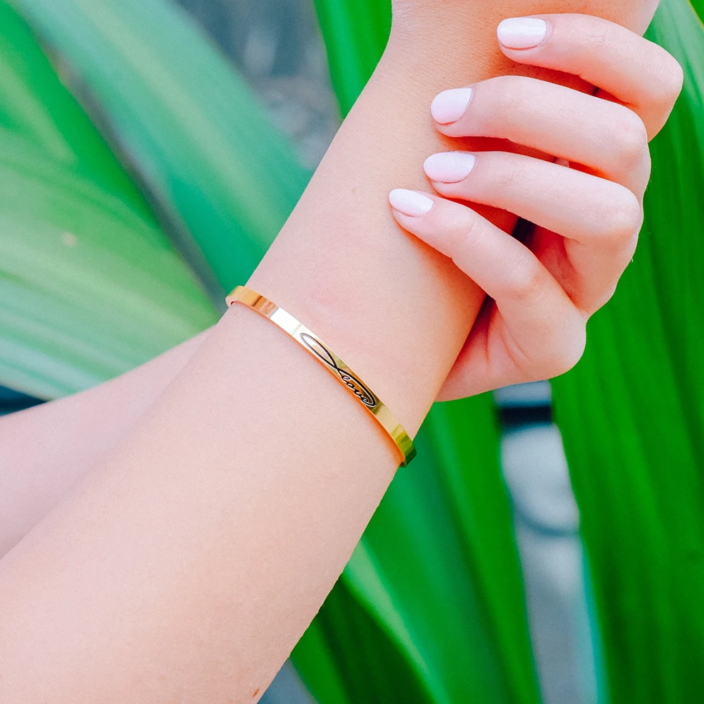

316L Stainless Steel Custom Bracelets Customized Women Letter Handmade Bangles Personalized Jewelry Cuff Rose Gold Bracelet