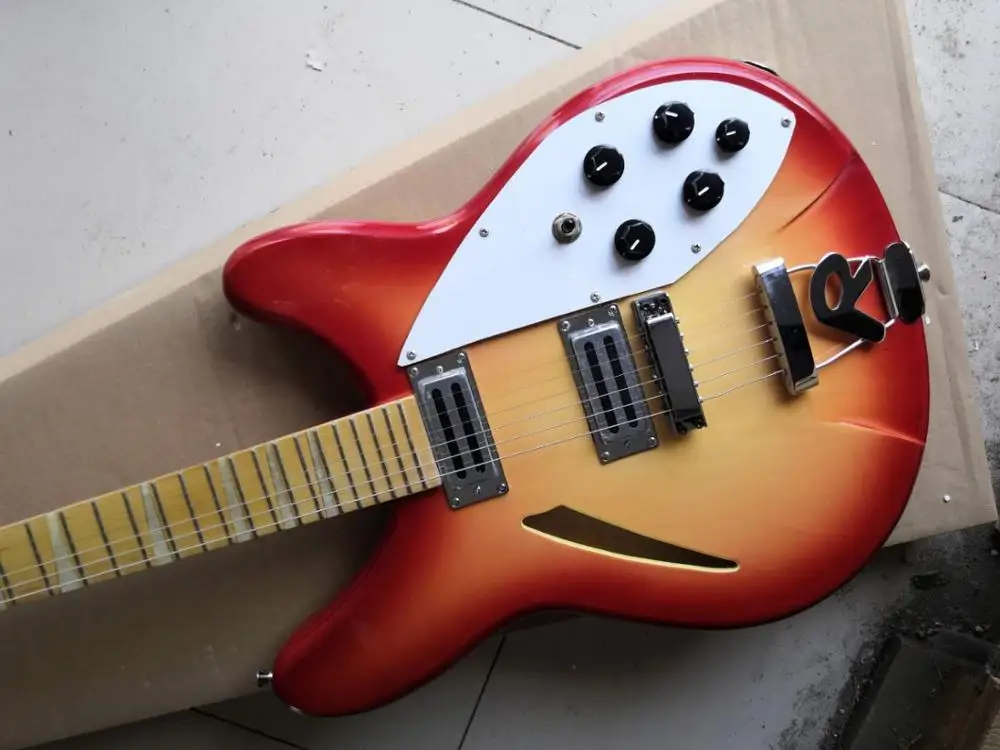 

free shipping Custom Guitar Semi Hollow body Rick 360 Electric guitar 6 strings guitar in Cherry burst color VS In stock 11