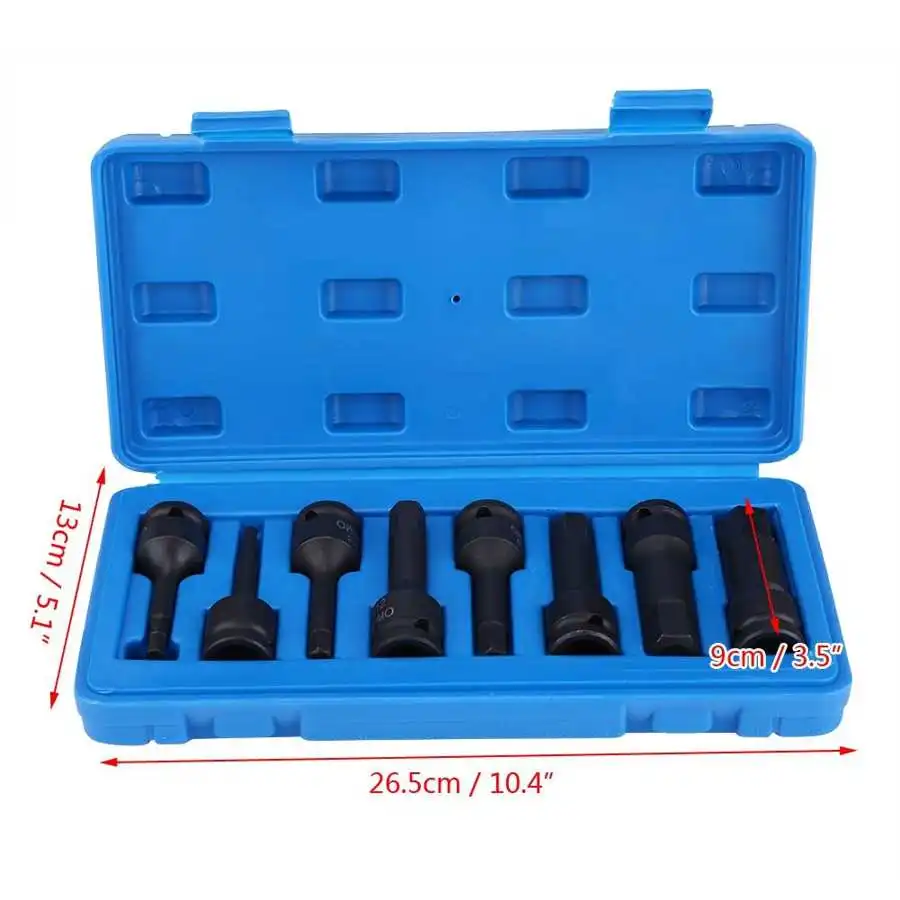 

8Pcs 1/2" Inch Drive Air Allen Hex Key Bit Socket Set H5-H19 Hand Reparinng Tools