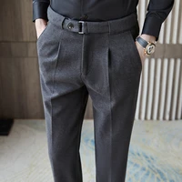 fall winter wool blend warm dress pants men frosted embroidered pants grey traje de vestir hombre khaki formal pants men 28 36