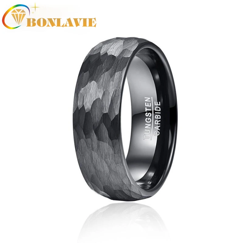 

8 мм черный Вольфрам обручальное кольцо для Для мужчин Мульти-граненый Чеканный матовая отделка Для мужчин кольца подарок AAA Качество
