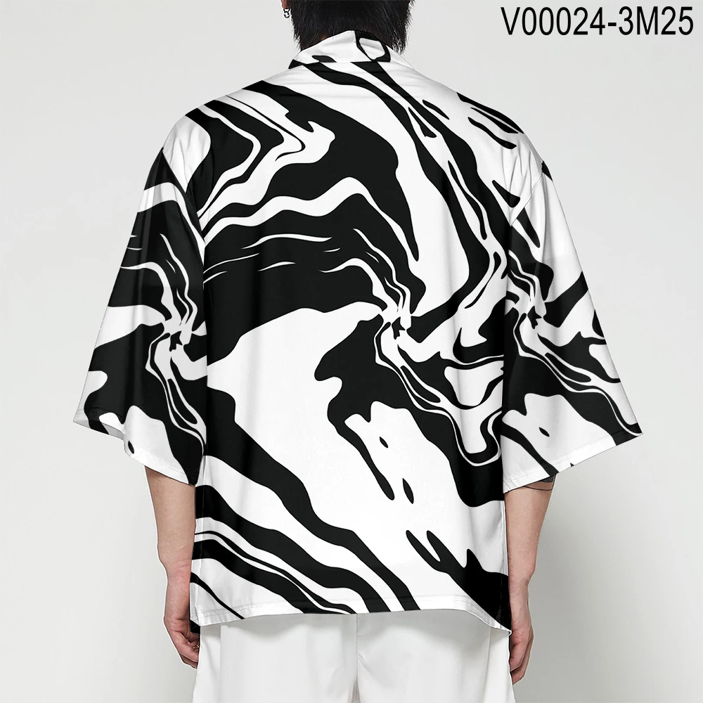 Японский рукав летучая мышь Haori Yukata кимоно летнее Кимоно Кардиган для мужчин Уличная 3D футболка кран суши костюм самурая кимоно - Цвет: V00024