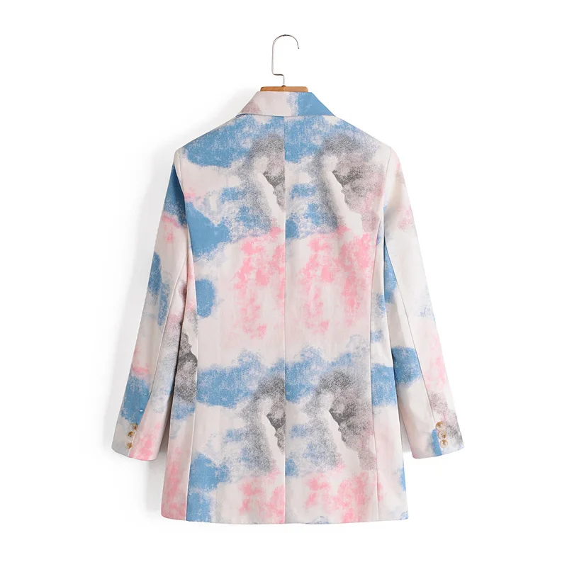 

Spring and autumn female jacket casual tie-dyed double-breasted pocket decorative jacket