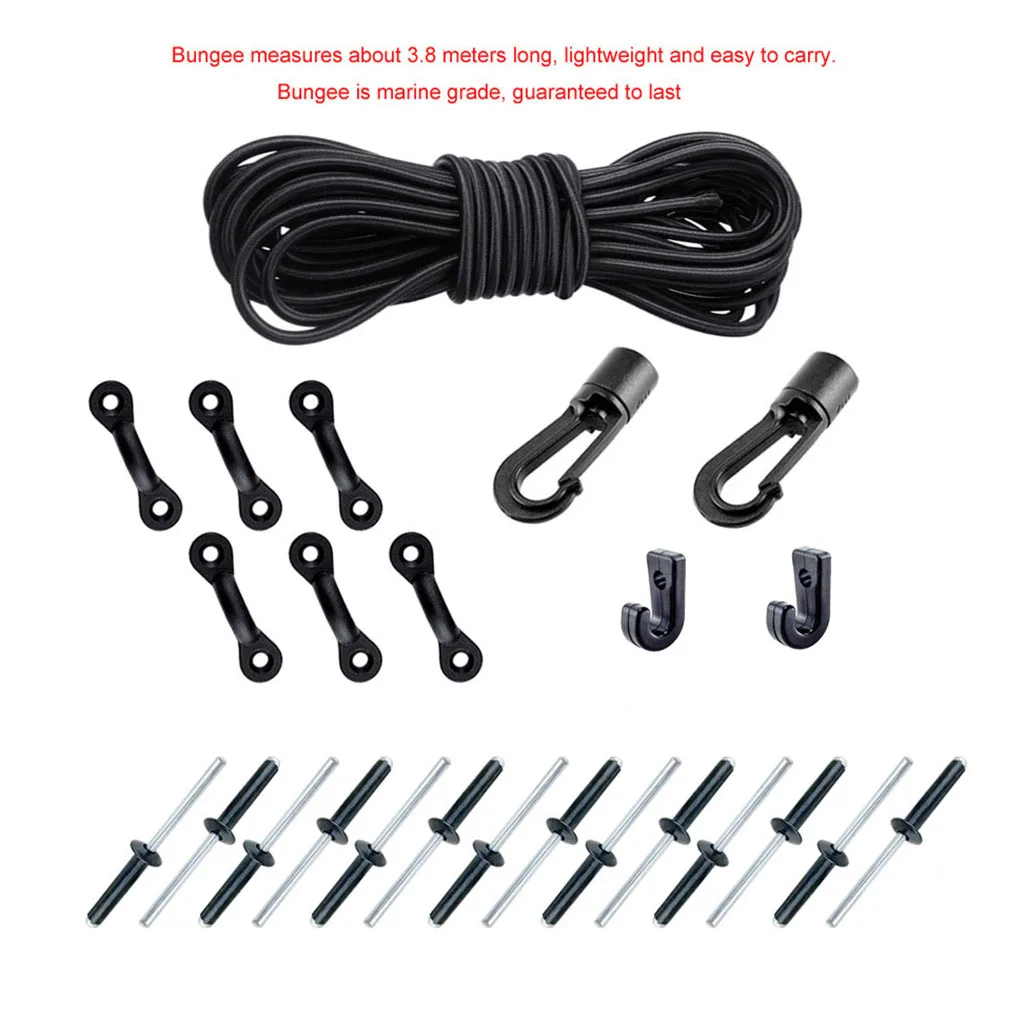 

Nylon Bungee Deck Loops Tie Down Kit with 3.8 Meters Elastic Bungee Cord Rope for Boat Kayak Deck Rigging Kit