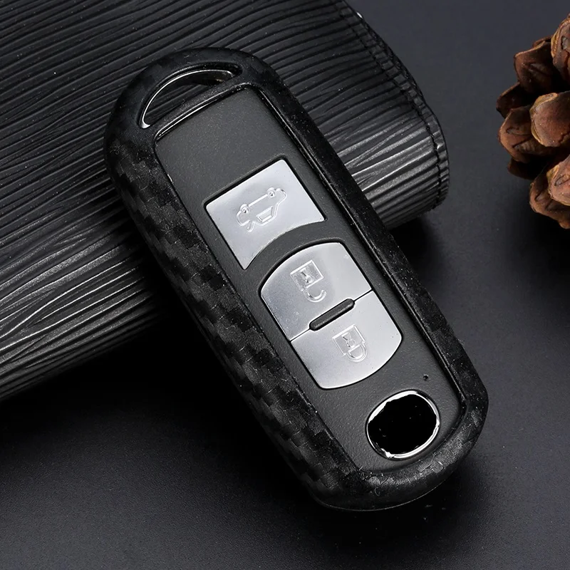 

For Mazda 3 2 5 Mazda 6 Axela CX-3 CX-5 CX5 CX-7 CX7 CX-9 RX8 Keys Carbon Fiber Pattern Silicone Car Key Fob Cover Cases