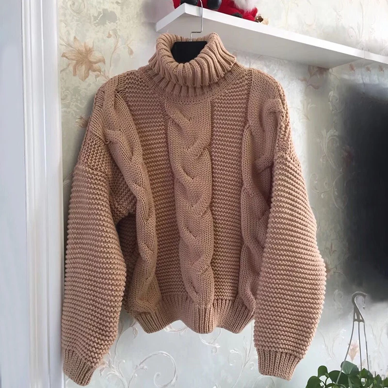 2019 Winter Autumn Women's Sweater Knitted Turtleneck With Long Sleeve Loose Pullover Black Color Women Tops | Женская одежда
