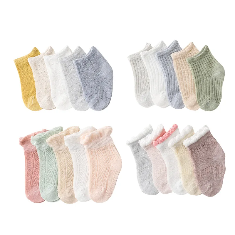 

5 Pairs/Lot Summer Mesh Thin Baby Socks Children Solid Color Soft Cotton Boys Girls Socks Spruce Knitting Infants Socks for 0-5Y