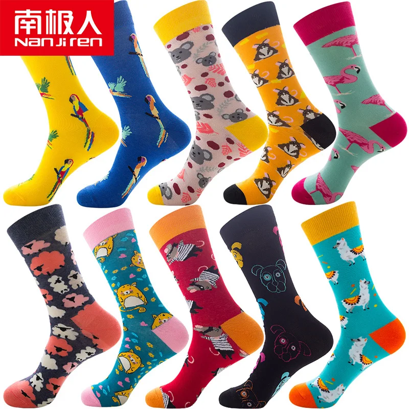 nanjiren 10 pair socks for women and men cotton funny crew socks cartoon animal warm men's sports socks christmas middle socks