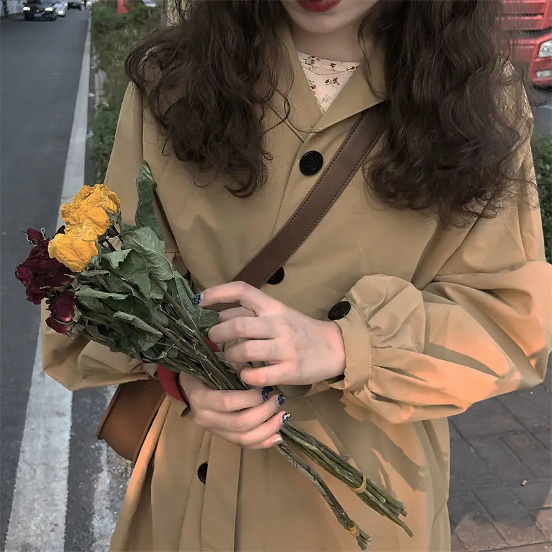 Женский элегантный однобортный свободный Тренч в стиле преппи с длинным рукавом