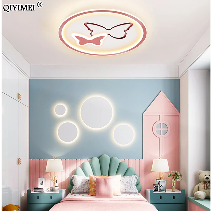 LED Ceiling Light For Children Kids Bedroom Pink Blue Black Brightness Dimmable with Remote Control Lamp Lighting AC90-260V | Лампы и