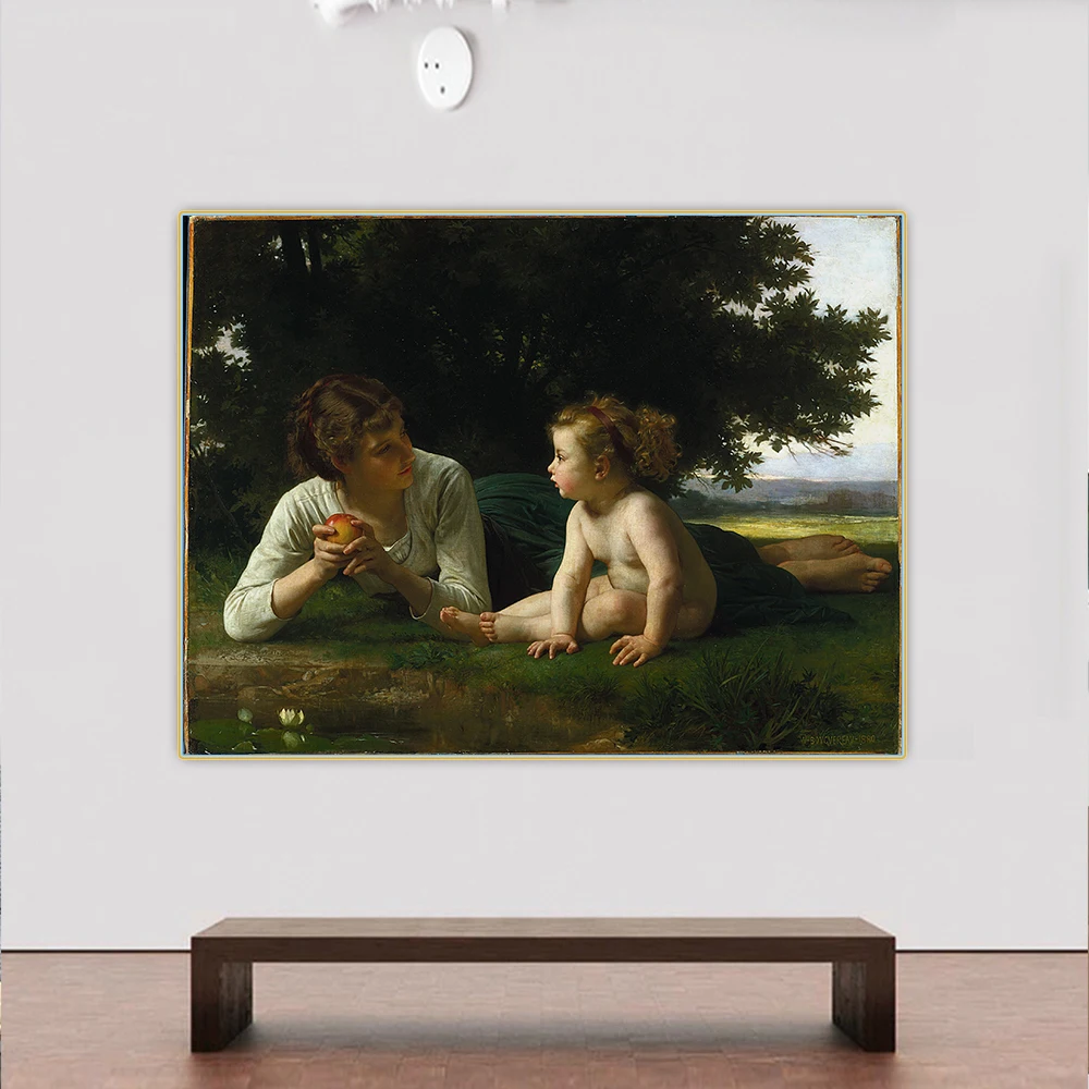 

Citon William Adolphe Bouguereau《Temptation》Canvas Art Oil Painting Artwork Poster Picture Wall Decor Home interior Decoration