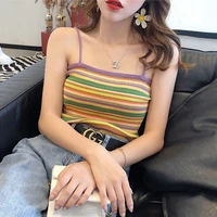 sling female korean version of wearing rainbow striped knitted vest sleeveless bottoming shirt