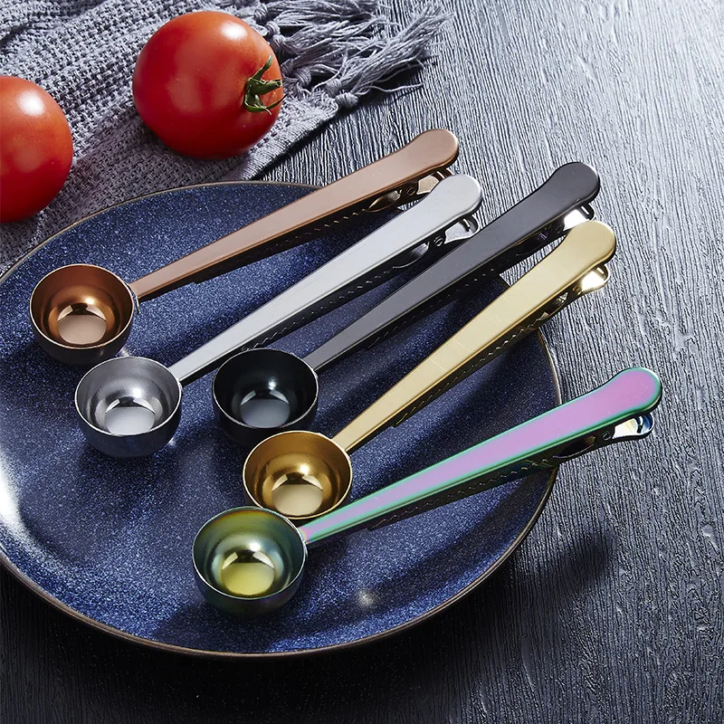 

Two-in-one Stainless Steel Coffee Spoon With Coffee Bag Clip Multi-function Powder Measuring Tools Kitchen Accessories