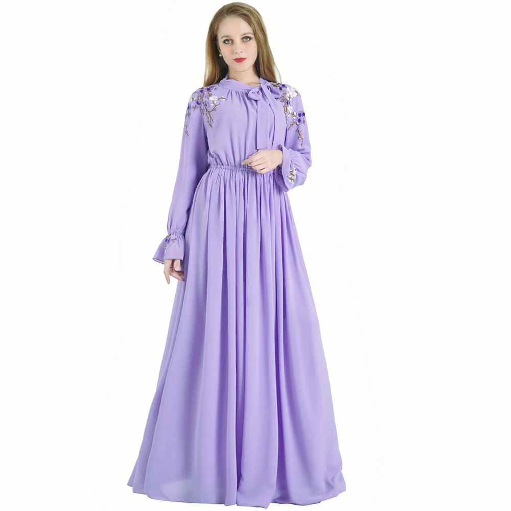 

Фиолетовый Абая Дубай Кафтан мусульманских женщин длинное платье Jilbab Турецкая вышивка абаи коктейльное Caftan вечернее платье исламский Хала...
