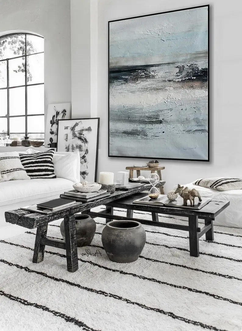 

Minimalist Neutral color Oversize Acrylic Painting Extra Large Minimal Simple Easy Sea OceaAbstract Landscape canvas painting