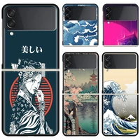 phone case for samsung galaxy z flip 3 5g black hard cover zflip 3 luxury shockproof bumper cases fundas japanese style art capa