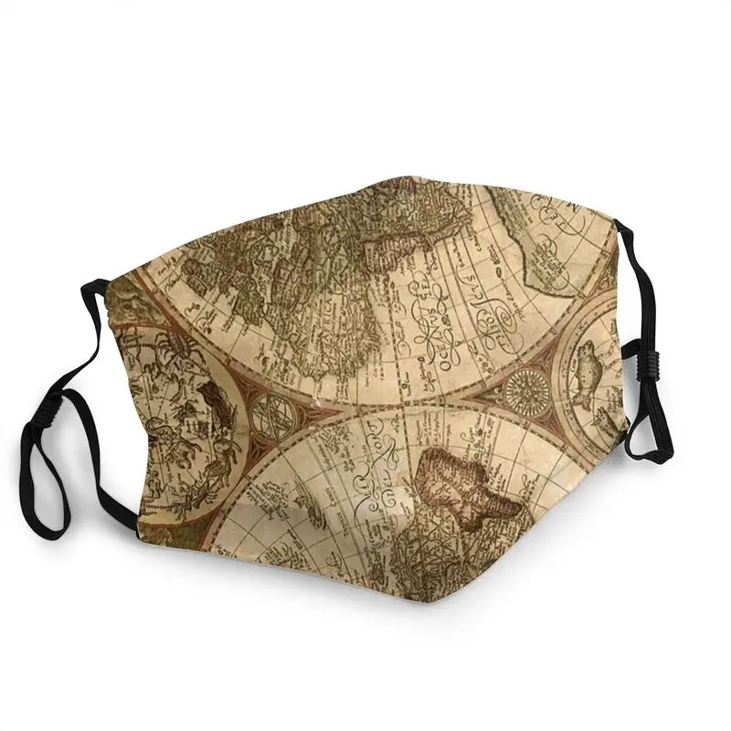 

Маска с изображением старой карты мира, Пылезащитная маска для взрослых, многоразовый респиратор, маска для рта