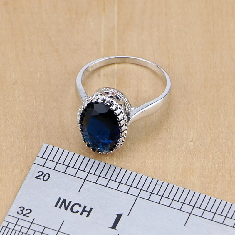 Natural 925 Sterling Silver Jewelry Blue Cubic Zirconia Sets For Women Earring/Pendant/Necklace/Ring | Украшения и аксессуары