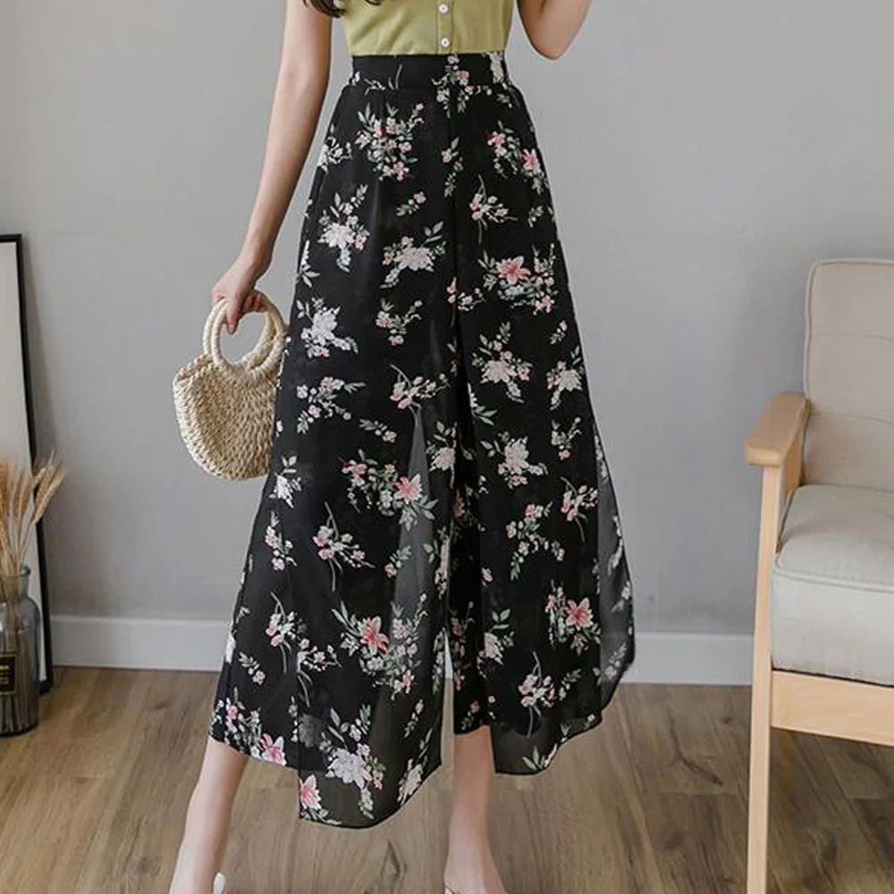 Брюки женские винтажные в богемном стиле свободная юбка с широкими штанинами