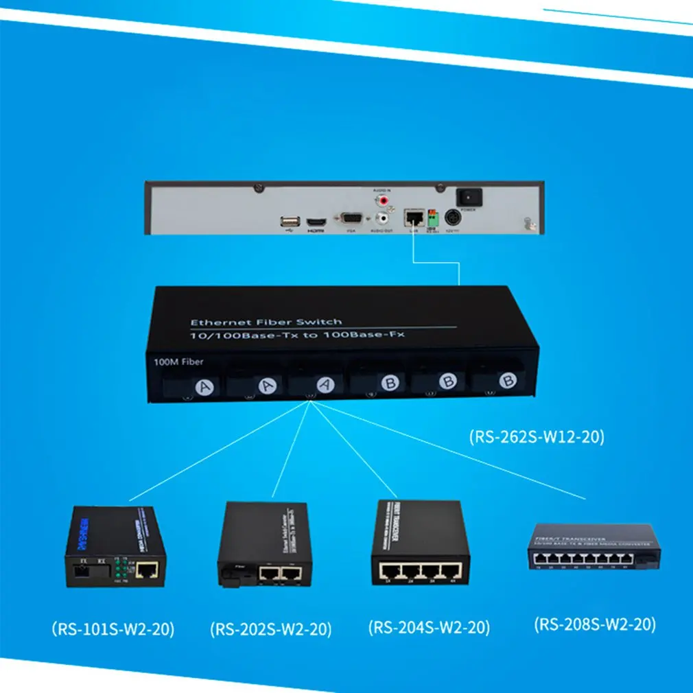 

6 Light 2 Electric 100m Single Mode Single Fiber Optical Transceiver Fiber Optic Switch Photoelectric Converter