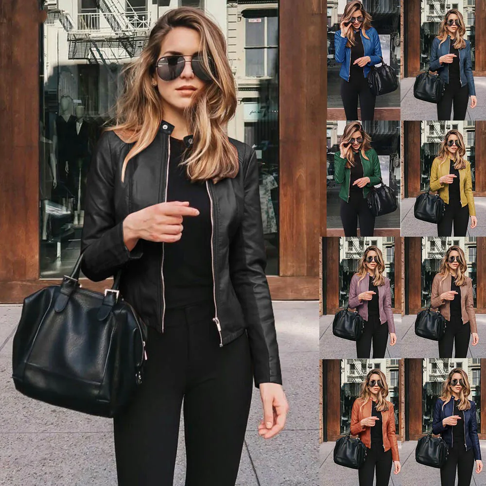 

2021 Spring Autumn 12 Colors Jacket Women PU Leather Keeps Warm Fashion Long Sleeve Coat Thick Female