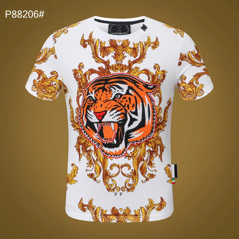 

PP Skull Tiger Head Short Sleeves 3D Print Street Men's T-shirt Black Top Sportswear Camiseta para hombre