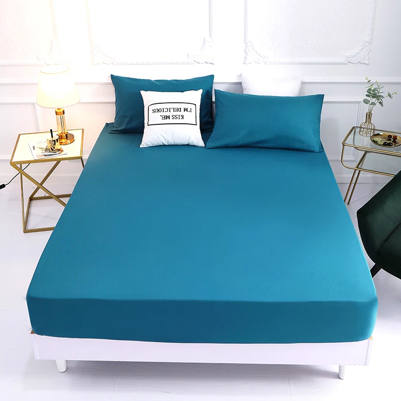 

1pcs 100% polyester solid bed mattress set with four corners and elastic band sheets hot sale(pillowcases need order)