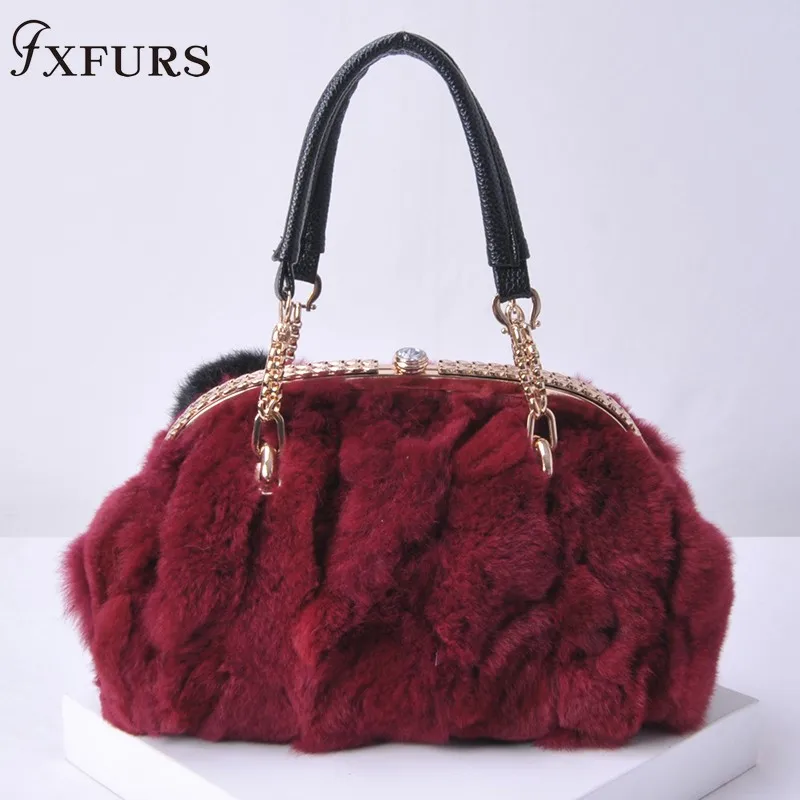 2020 New Real Fur Rabbit Skin Brand Casual Shoulder Bag for Women Handbag Ladies Fashion Messenger Diamond | Багаж и сумки