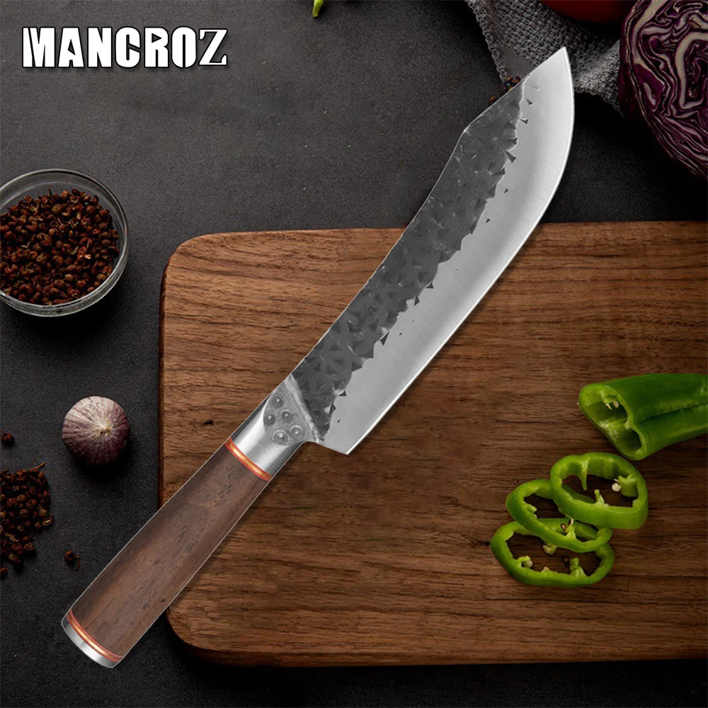 

Мясной нож MANCROZ, молоток, ковка 5cr15mov, нержавеющая сталь, ручка из черного дерева, мясницкий нож для овощей, мяса, ножи шеф-повара