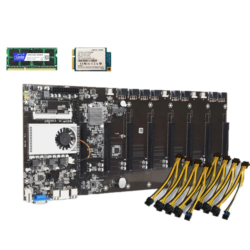 

Mining Motherboard 8 GPU Bitcoin Crypto Ethereum Mining Set with 8GB DDR3 1600MHz RAM,128GB MSATA SSD,Power Cable