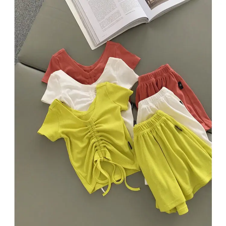 

Children's clothing 2021 baby girl summer suit Drawstring T-shirt + shorts 2-piece set toddler girl summer clothes kids clothes