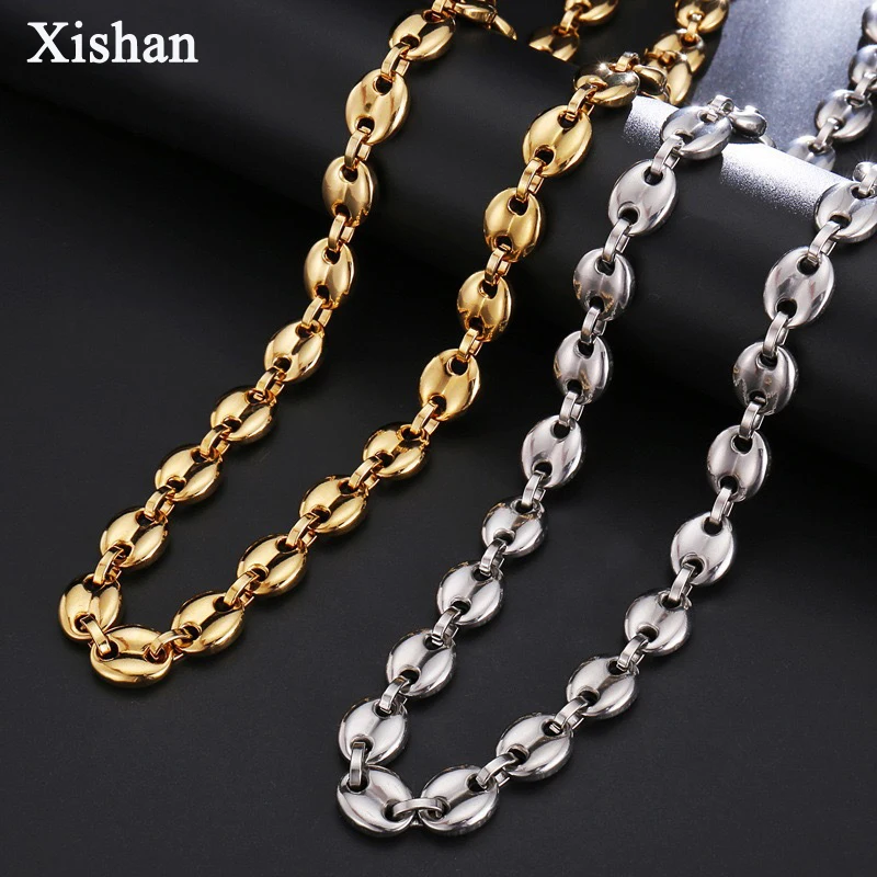 

Coffee Beans Link Chain 11MM Necklaces for Men Stainless Steel Rope Link Chain Necklaces Fashion Hip Hop Jewelry