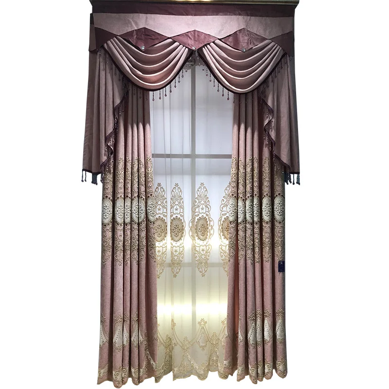 

Pink European Luxury Embroidered Blackout curtains for Living Room Upgraded Chenille Custom Curtain for Bedroom