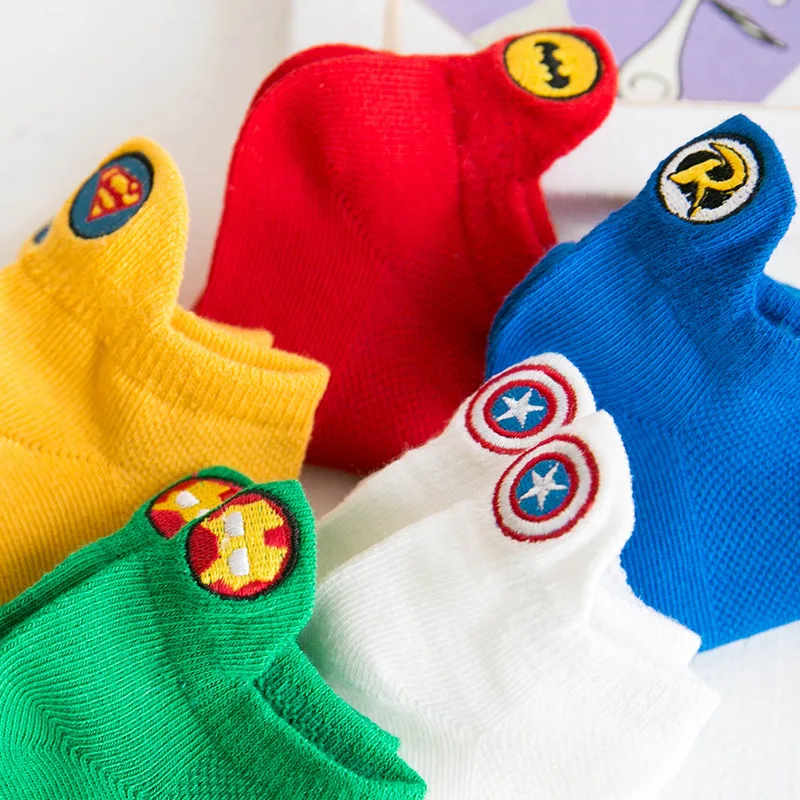 

5Pairs/lot Cartoon Marvel Hero Embroider Multicolor Mesh Cotton Summer Spring Newborn Boy Kids Socks Baby Girls Breathable Socks