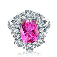 925 Sterling Silver Lab Created Pink Sapphire 4.7 Carat Luxury Flower Rings for Women 2022 Summer