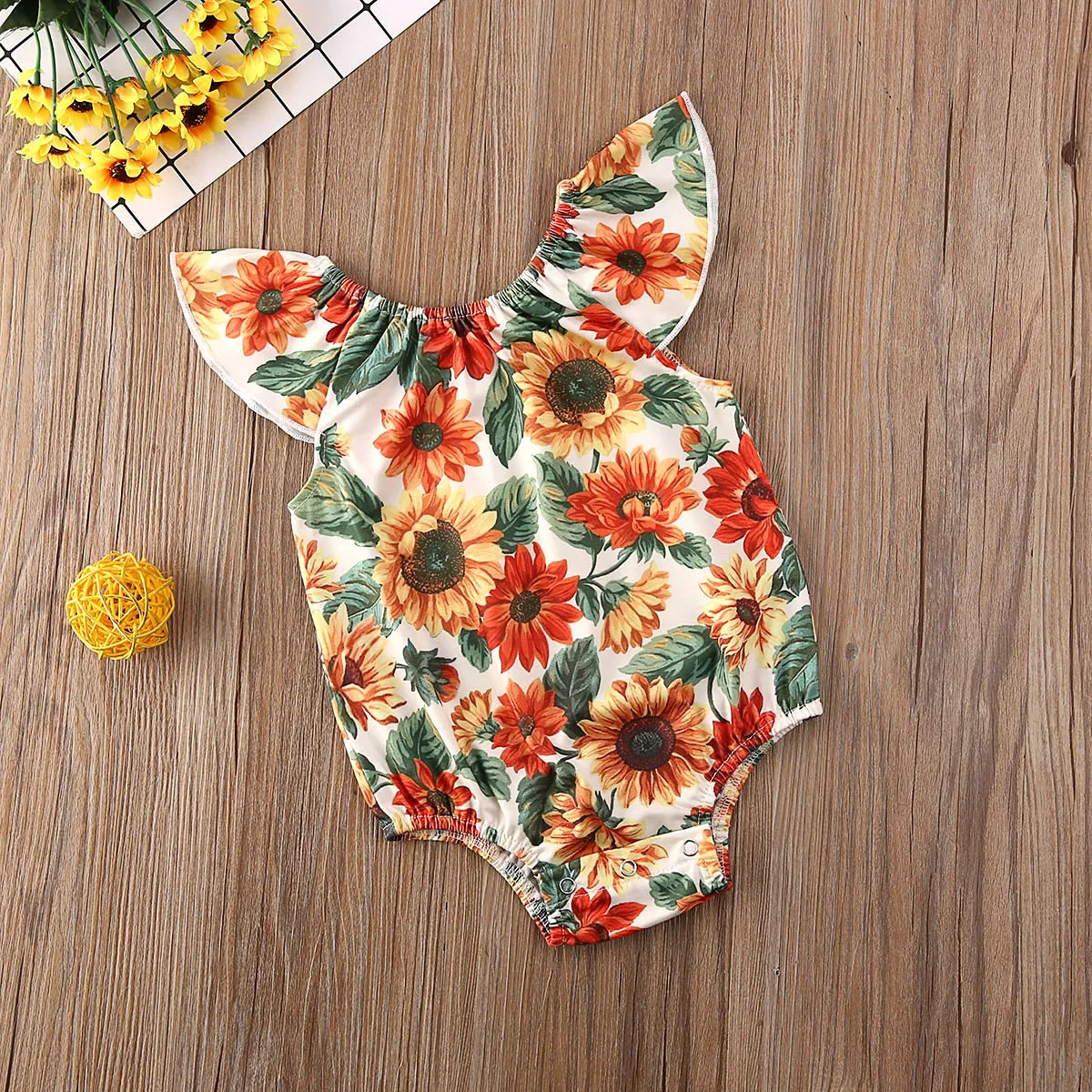 2020 Детская летняя одежда новорожденный младенец девочка Подсолнух красочные