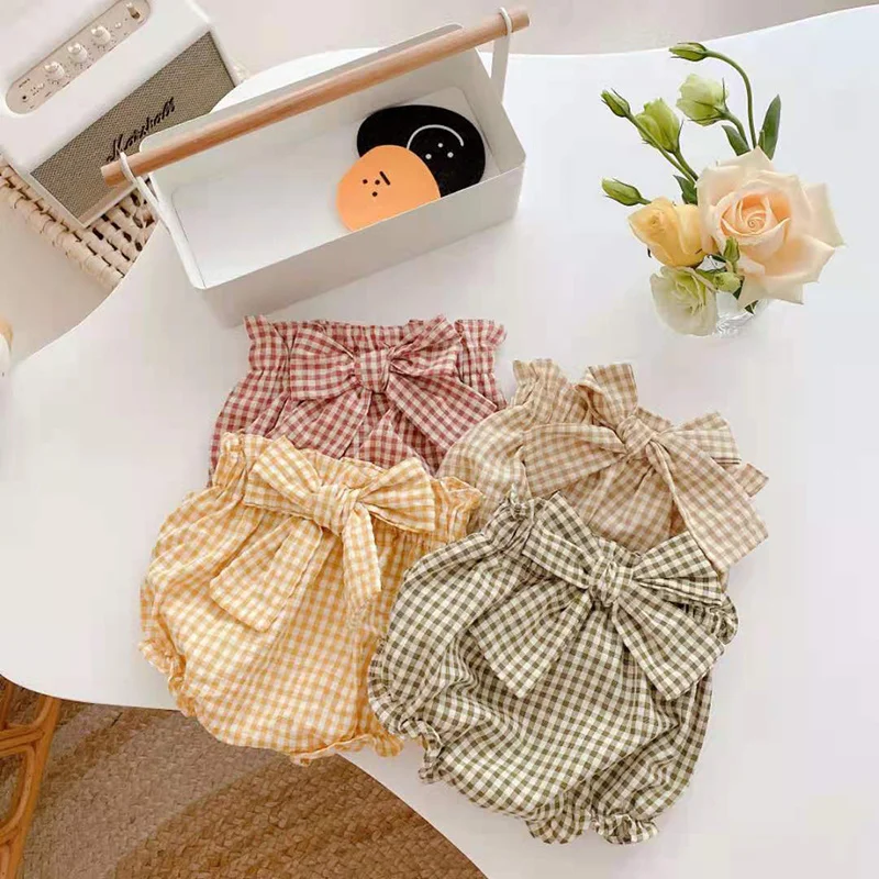 Трусики-шорты летние хлопковые клетчатые с бантом для маленьких девочек чехол на