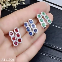 kjjeaxcmy boutique jewelry 925 sterling silver inlaid natural emerald ruby sapphire womens earrings support detection