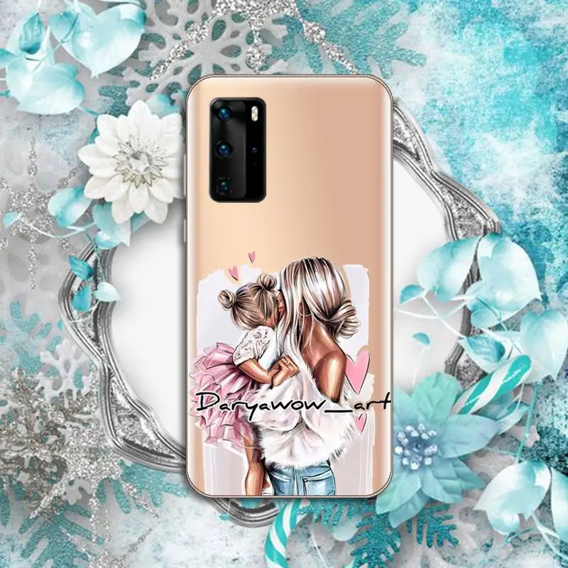 

Mom Dad Baby Girl Fashion Family Phone Case Transparent for huawei honor P 40 30 20 lite Pro 10 i 8 9 x p smart 2019