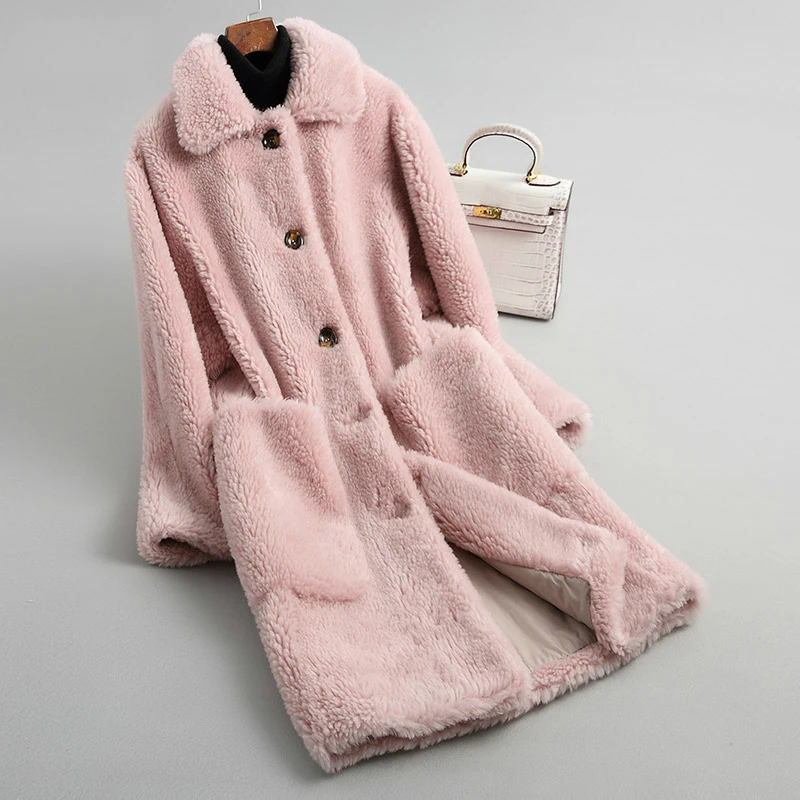 

Thick Warm Real Wool Coat Female 2020 Long Winter Jacket Women Parka Women's Lamb Fur Coats Outerwear 18117 WYQ1943