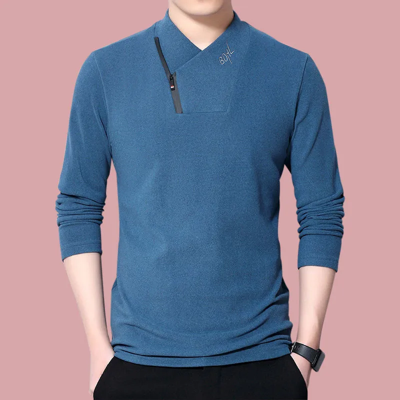 

2020 men's collar warm bottoming shirt fleece long sleeve T-shirt autumn and winter new clothing fashion