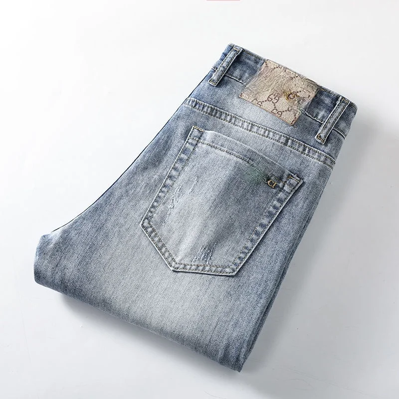 

Light-Colored Jeans Men 's Spring and Autumn Thin Korean Style Trendy All -Matching Slim Fit Skinny Trendy Brand Long Pants