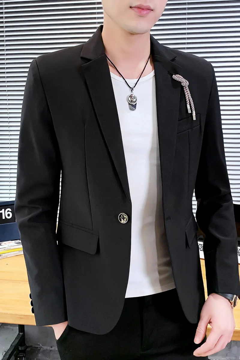 

Blazers 2021 Men Korean Casual Suit Jacket Streetwear Social Dress Coat Solid Wedding Business Blazer Masculino Men Clothing
