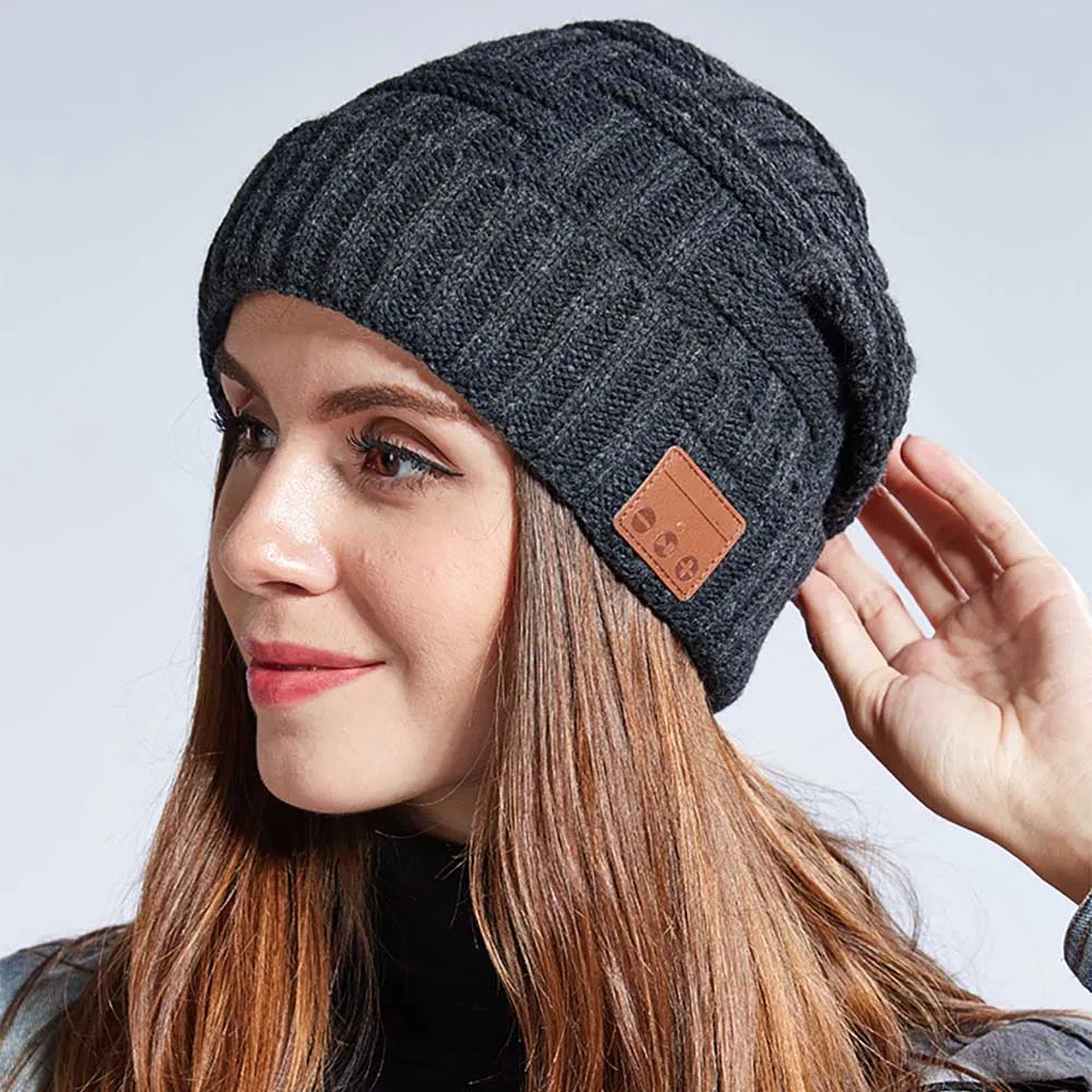 

Bluetooth 5.0 Wireless Beanie Knitted Plus Velvet Winter Hat Headset Speaker Mic Hand-Free Music Mp3 Magic Warm Smart Cap