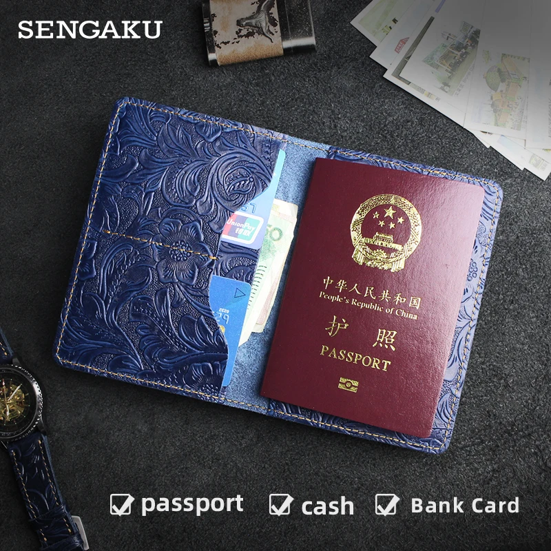 Handmade Genuine Leather Business Passport Covers Men Women  Multi-function Credit Card Slots purse Wallet Case Travel