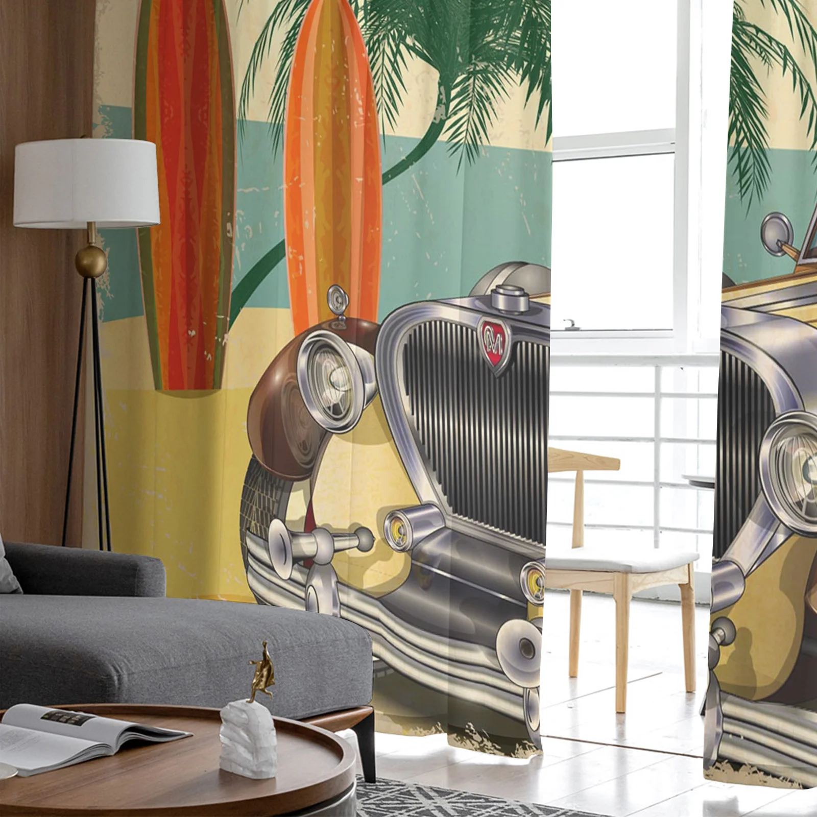 Ретро-автомобиль морской пляж постер Калифорния прозрачные Занавески для