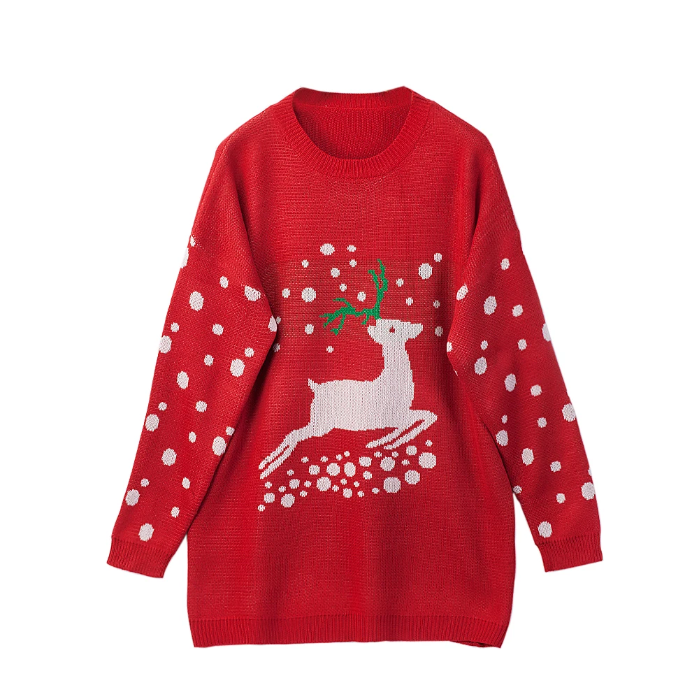 HEFLASHOR 2019 Christmas Women Sweater Jumper Winter Elk Print O-Neck Long Sleeve knitted Pullover Medium long female clothing | Женская
