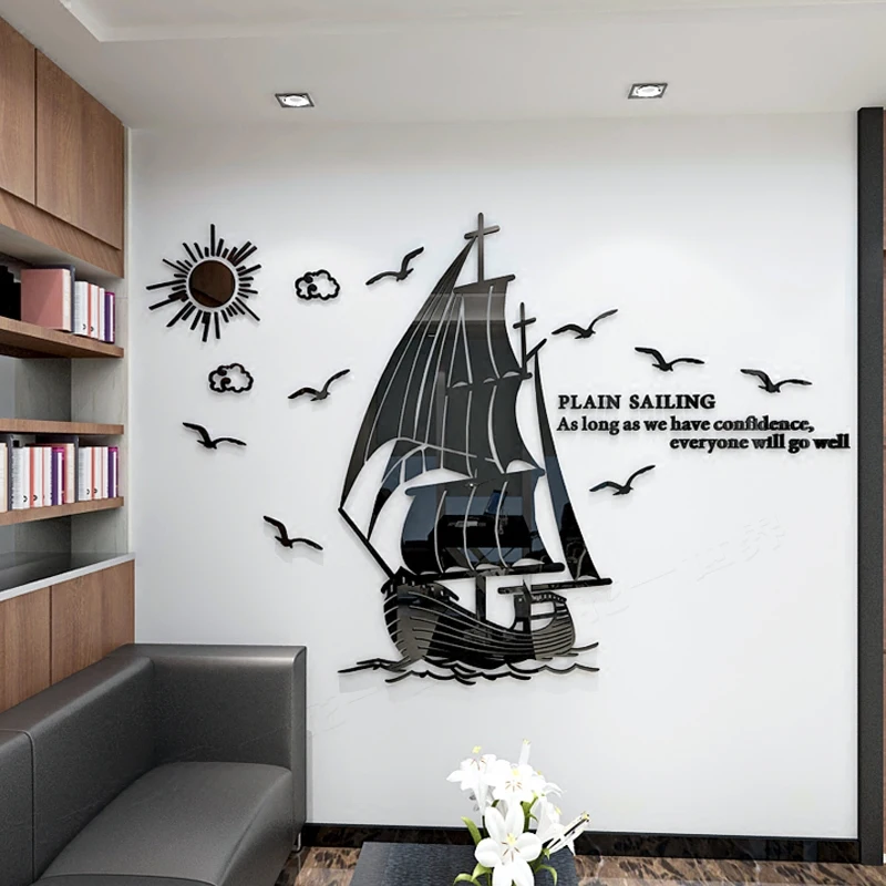 

WS118 Smooth sailing acrylic painting 3D stereoscopic wall sticker company culture inspirational sticker office decoration